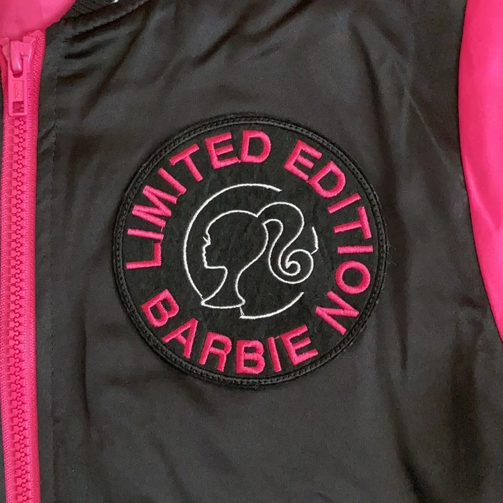 Barbie | Limited Edition Satin Bomber Jacket Corvette Graphic Black Pink (XL)